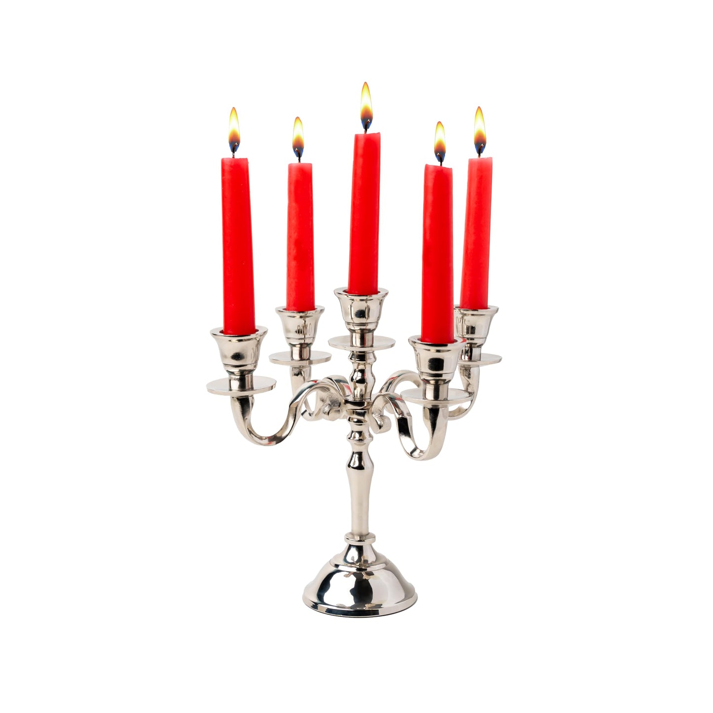 Rely+ 5 Arm Baby Candelabra Silver Glossy 8 Inch Taper Candle Holders Gothic Decorations Candlesticks Holder Home Decor Wedding Parties Centerpiece for Dining Table