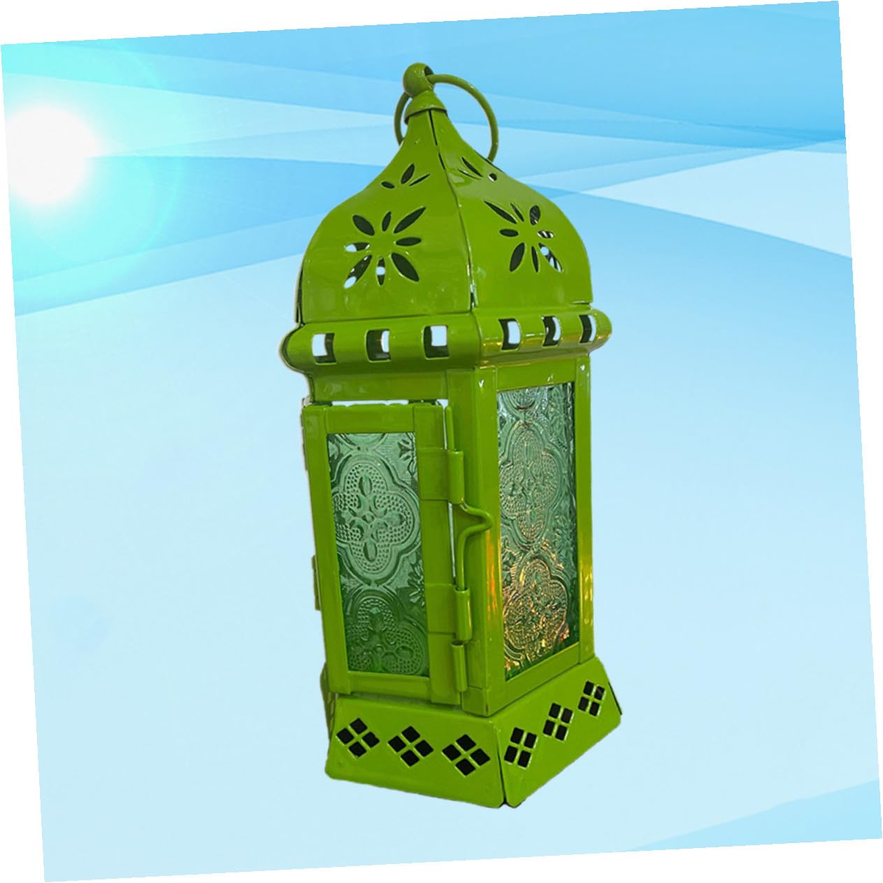 HINTRMENT European Style Moroccan Iron Art Candle Holder in Green, Unique Household Decoration for Party and Birthday, Sturdy Iron Material Candlestick Holder for Garden and Wedding
