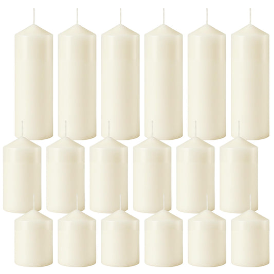 HTTBEIZI 18 Pcs Ivory Pillar Candles Bulk Set | Unscented Dripless Smokeless Wax Candles | 3 Assorted Sizes: 2x3, 2x4, 2x6 for Wedding Centerpiece, Hurricane Vases, and Home Decor