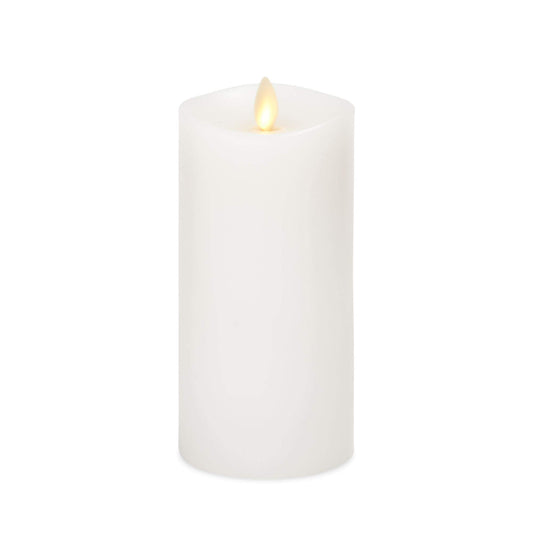 Luminara Flameless Slim Pillar Candle, Flickering Real Flame Effect, Melted Edge, Smooth Wax, Unscented, White, Real Wax, LED Battery Operated