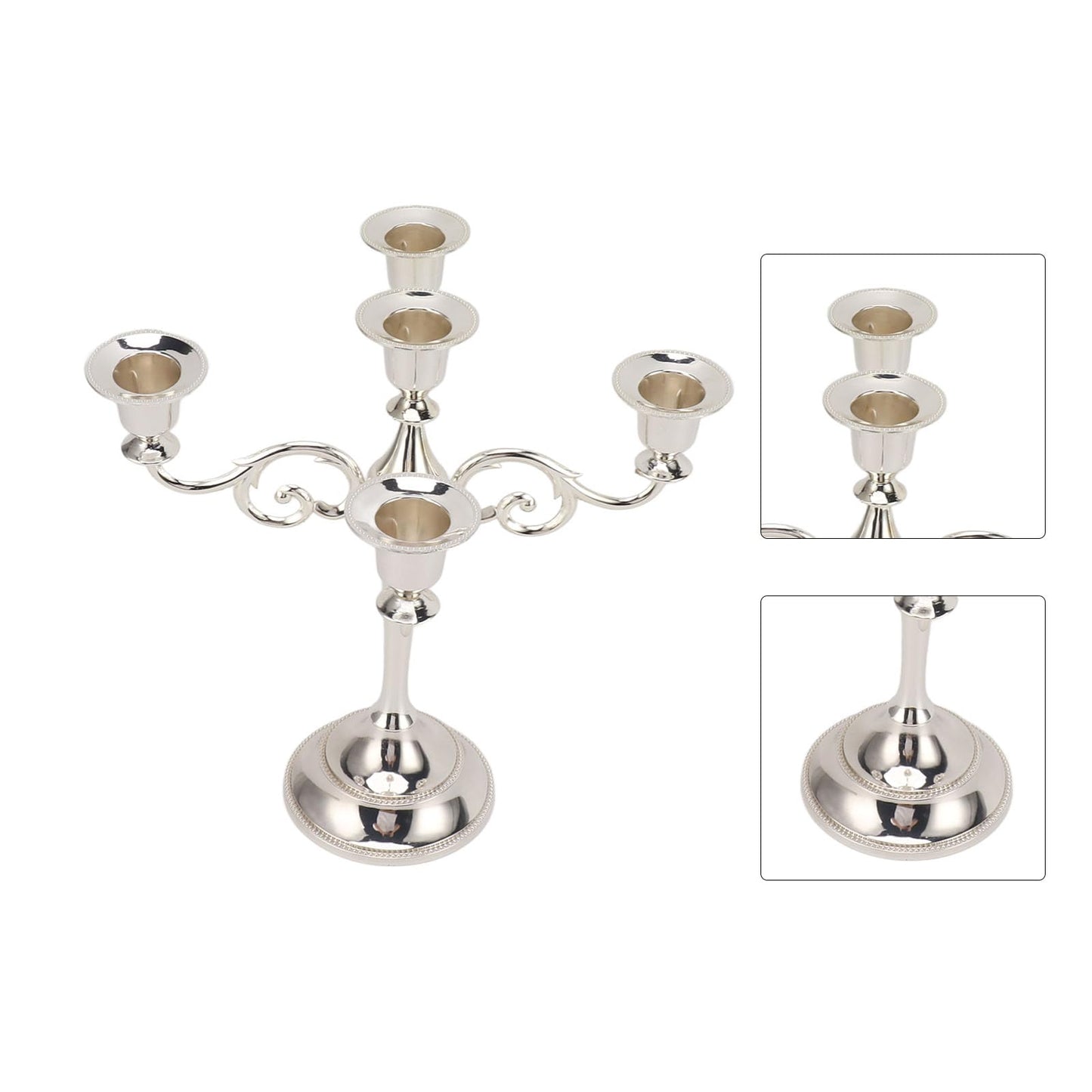 5 Arm Candlestick Holder, Iron Retro Decorative Candle Holder, Golden Metal Centerpiece for Home Church Dining Table, Sturdy Elegant 5 Arm Candle Holder with Fine (Silver)