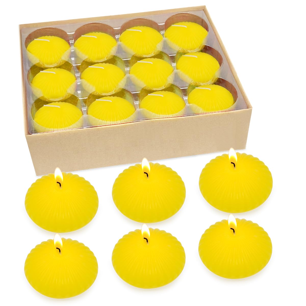 Citronella Floating Candles for Cylinder Vases, 24 Pack 2 Inches Yellow Water Candles for Centerpieces at Wedding Dinner Party Spa Treatments