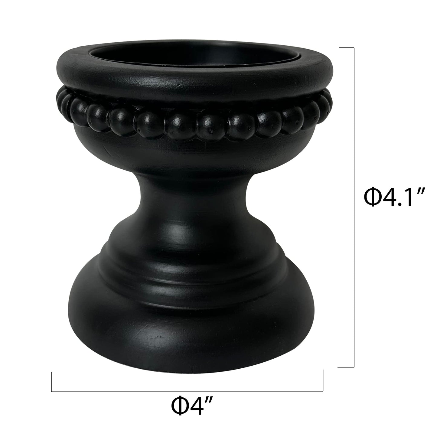 dwellington Farmhouse Rustic Wood Pillar Candle Holder, Decorative Beaded Candlestick Holder Stand for Home Décor, Gifts, Wedding (Black)
