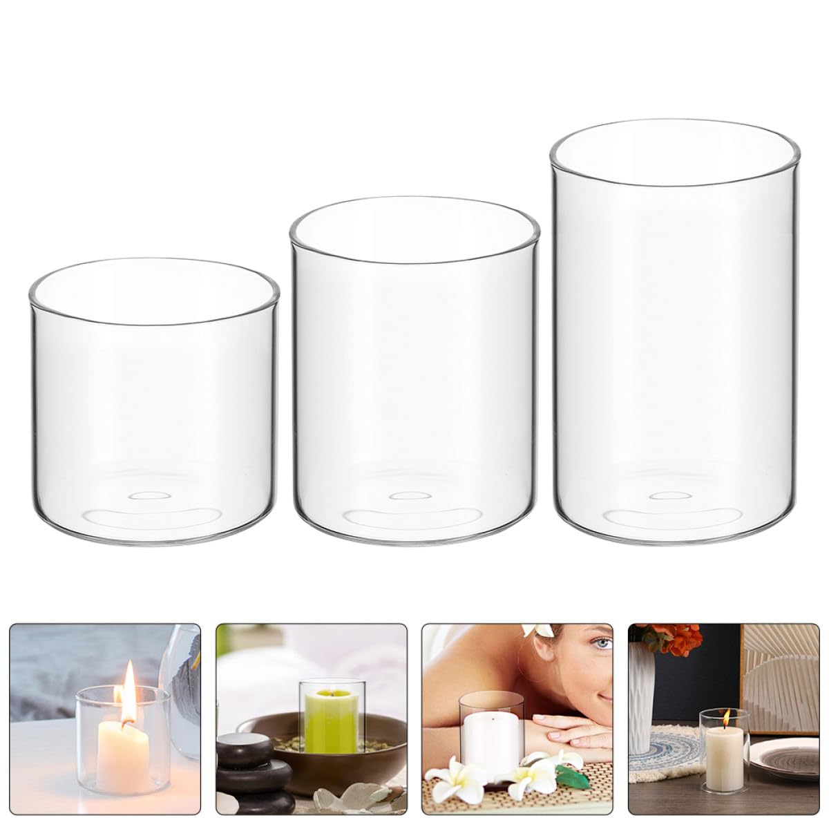 Beaupretty 3pcs Glass Scented Candle Cups Set Empty Tealight Candle Holders 5.3x10cm/8cm/6cm for Table Decor and DIY Craft