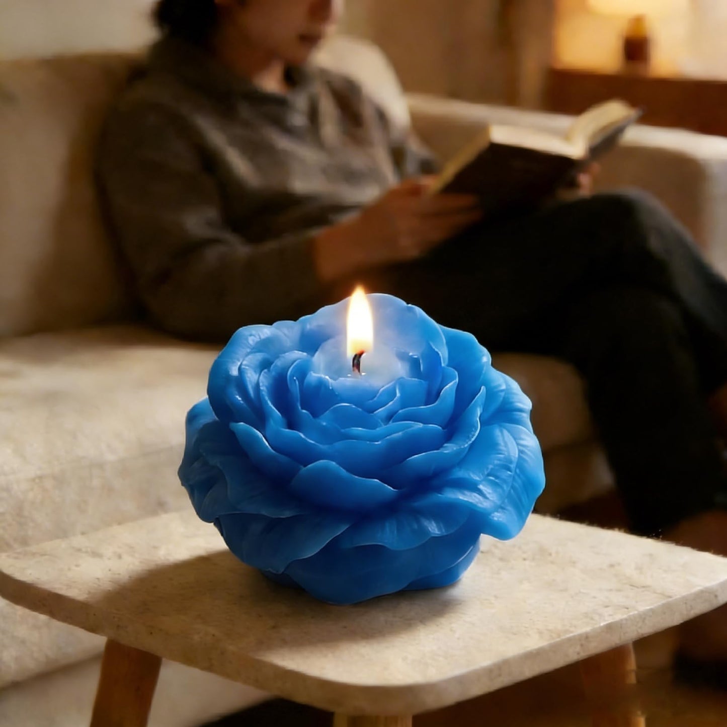 Scented Candles Set for Women Mom,4 Pack Aromatic Peony-Shaped Candle Ornament for Home,Blue Soy Candles for Living Room and Bedroom, Birthday Gifts Valentines Day Candle - Bluebell
