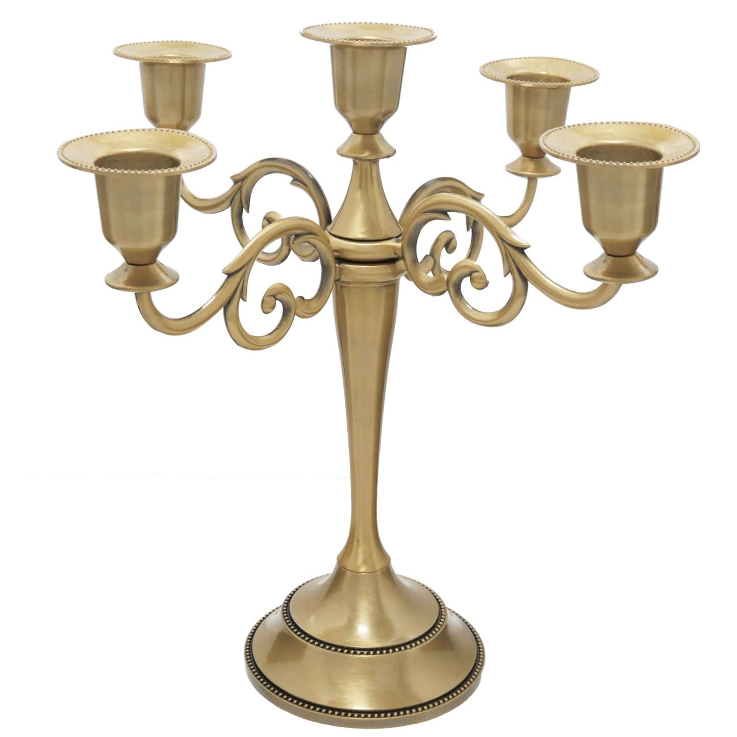 Viscacha Brass Candle Holder，5 Wicks Metal Candle Holders for Taper Candles（10.6 inch Tall Candelabra, for 1/2-1 inch Pillar Candles Diameter Each）,Centerpiece Elegant Decoration Piece for Table