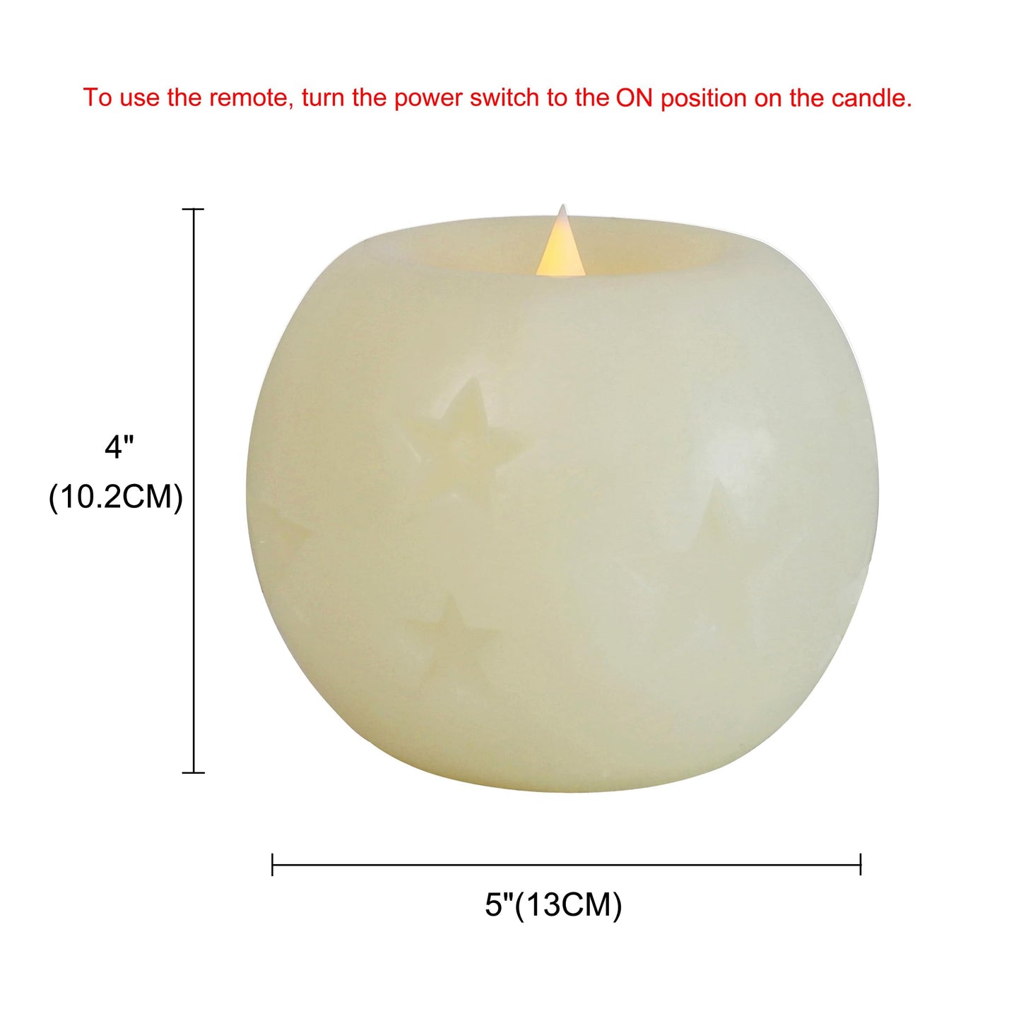 CVHOMEDECO. Moon Sphere Wax LED Dancing Flame Candle Ball Battery Operated Wax LED Flameless Candle with Timer and Remote Control (5" Dia. X 4" H)