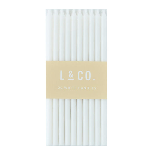 Sisterly Market 20 Count Tall Skinny White Solid Birthday Cake Candles for Birthday Wedding Party Cakes Decorations