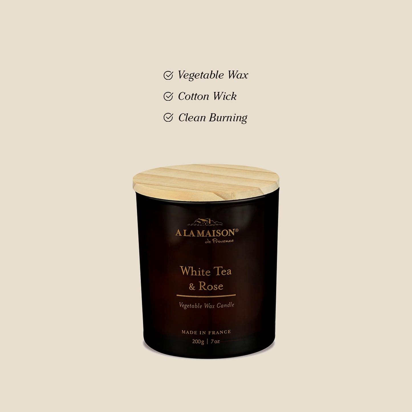 A LA MAISON Scented Candle - Natural Candle with Cotton Wick in Luxury Amber Glass – Clean Burn, Made in France, 7oz (White Tea & Rose, 7oz)