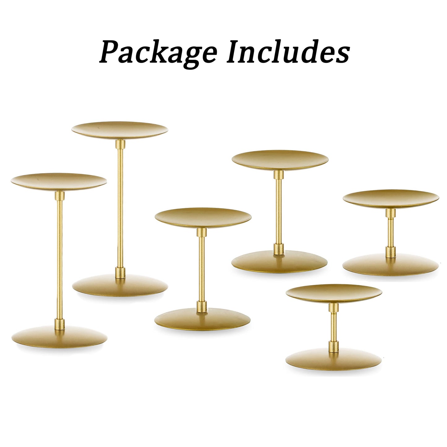 Pillar Candle Holders Candle Plates - Set of 6 Candelabra Candle Stand Iron Plate Minimalism Modern Home Mantel Dinning Table Christmas Decorations Centerpiece for Wedding, Party, Events, Gold