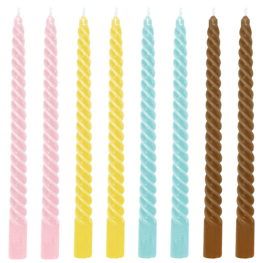 Whaline 8Pcs Neutral Colors Spiral Taper Candles Dripless Twisted Wax Candles 10 Inch Long Unscented Candle Sticks for Holiday Wedding Party Home Dinner Table Decor