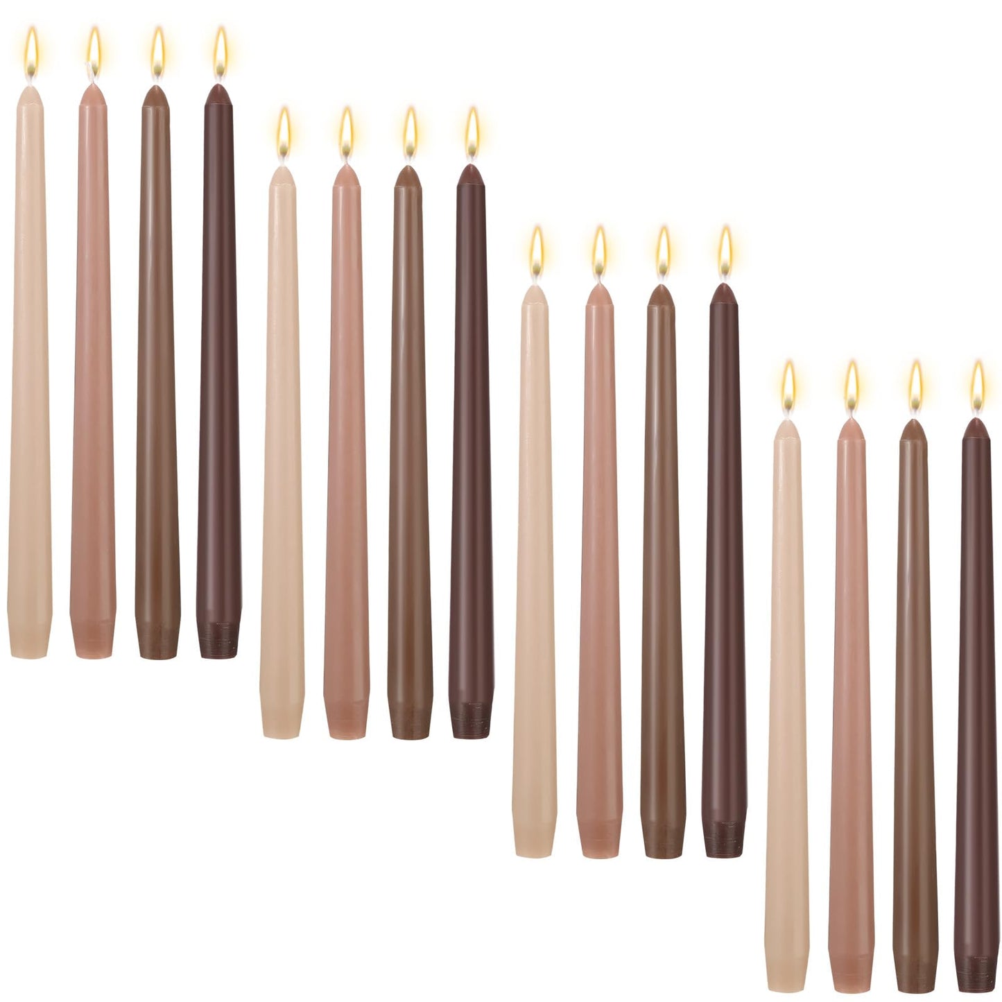 MTLEE 10 Inch Long Tapered Candle Stick Bulk Smokeless Unscented Burning Candlestick Paraffin Wax with Cotton Wick for 4th of July Dinner Anniversary Wedding Party Church(Gradient Brown,16 Pcs)