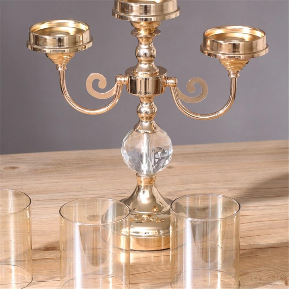 YUHUAWF Candle Holderss Simple Metal Glass Three-Head Candle Holder Living Room Dining Table Wedding Decoration Ornaments Decorative Candlestick(Large)