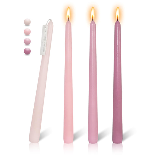 FLAMMUL 10 Inch Rose Scented Taper Candles Gradient Pink Long Candle Sticks Smokeless Dinner Candles Colored Tall Candlesticks 4 PCS for Wedding Gifts Home Decor