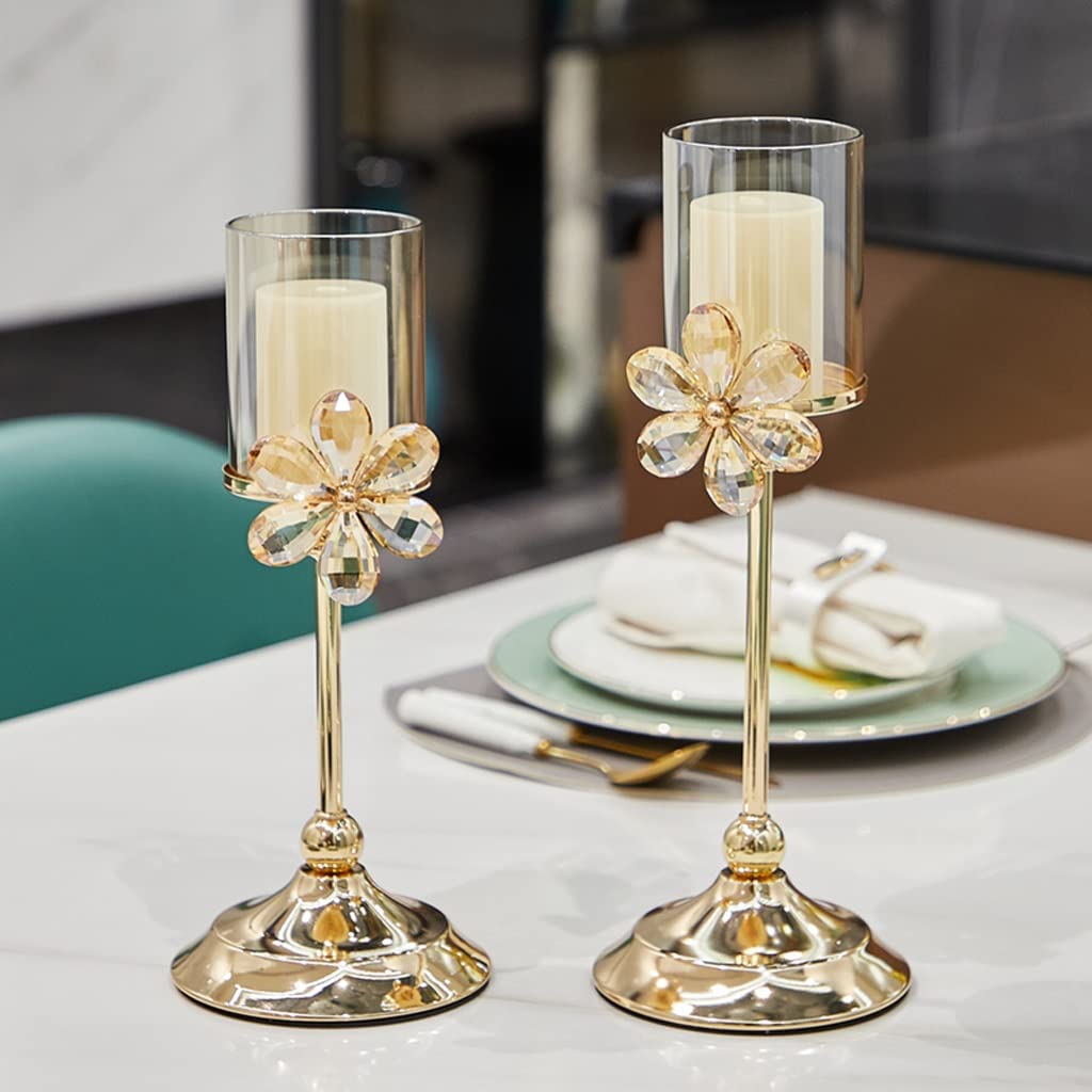Candlestick Holders Golde Metal Pillar Candle Holder, Crystal Hurricane Candleholders, Wedding Centerpieces Center Table Candlesticks Party Home Decor Candle Holders