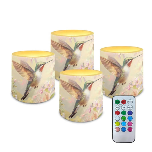 Cozeyat Hummingbird Flameless Candles 4 Pack Battery Operated with Remote Control Timer LED Pillar Candles Waterproof for Indoor Outdoor