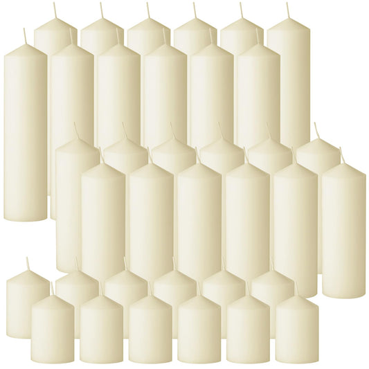 36PC Lvory Pillar Candles Bulk 2 in x 3, 6, 8 Inch Long Burning Wax Pillar Candles Unscented Smokeless Dripless for Wedding Centerpieces Spa Lantern Fireplace Home Christmas Thanksgiving Party Decor
