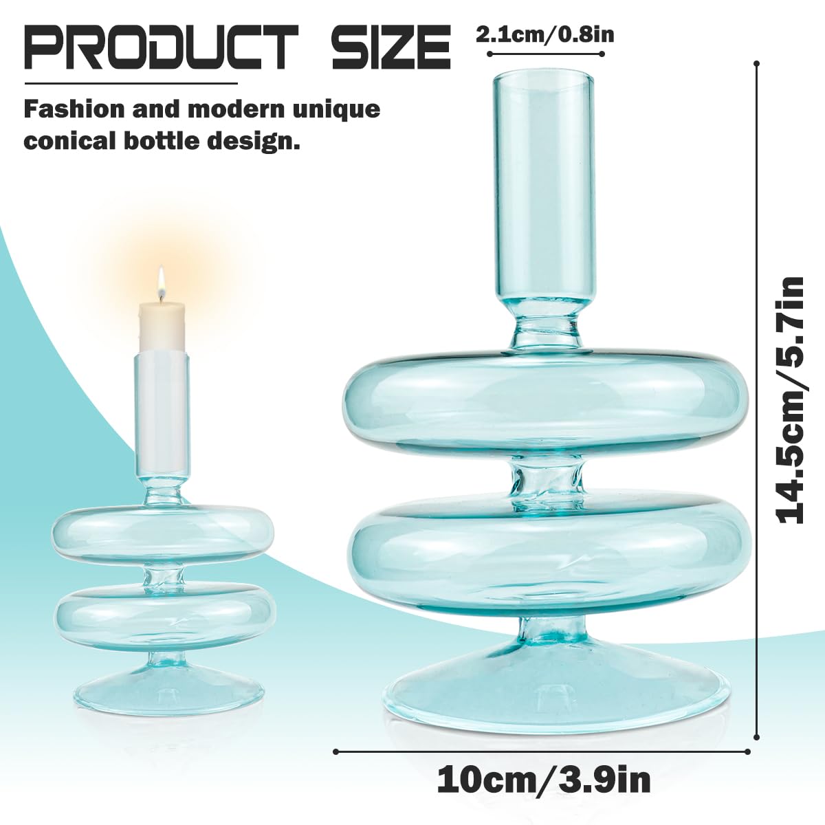 LNQ LUNIQI Clear Taper Candle Holders Glass Candle Stick Holder Modern Candle Holders for Tapered Candlesticks Wedding Reception Centerpieces Christmas（Light Blue）