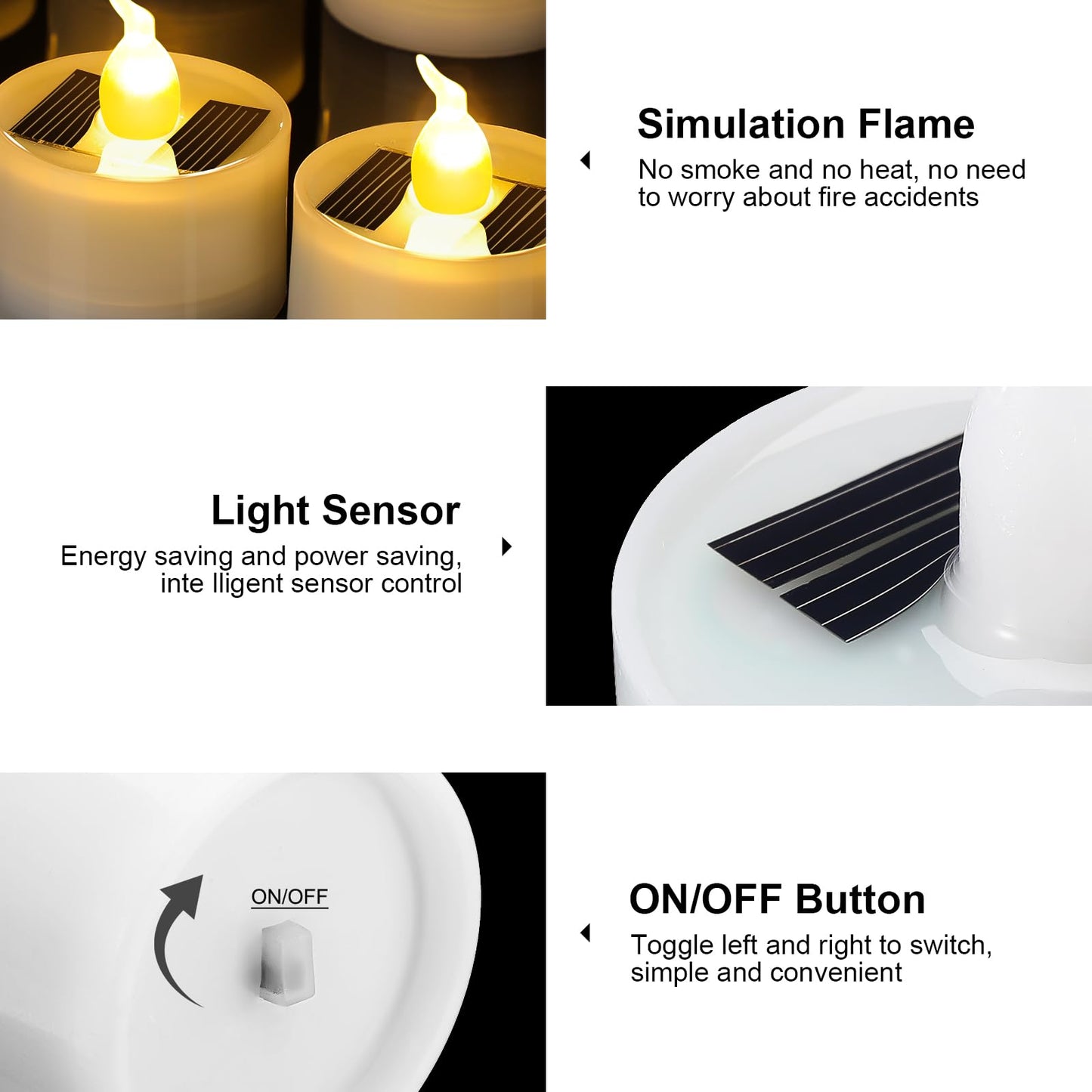 Hortsun 6 Pieces Halloween Solar Tea Light Outdoor Waterproof Candles Flameless Solar Tea Lights Rechargeable Candles with Flickering Light Sensor for Party Garden Home Decor(Stylish)