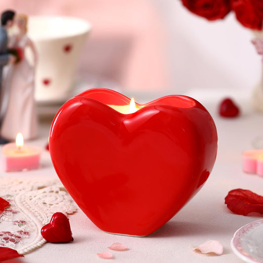 Vesici Valentine's Day Heart Candle Roses Scented Ceramic Love Heart Shape Candle Romantic Soy Wax Decor Holder Aromatherapy Candles for Valentines Day Anniversary Birthday Decor Gift (Red)