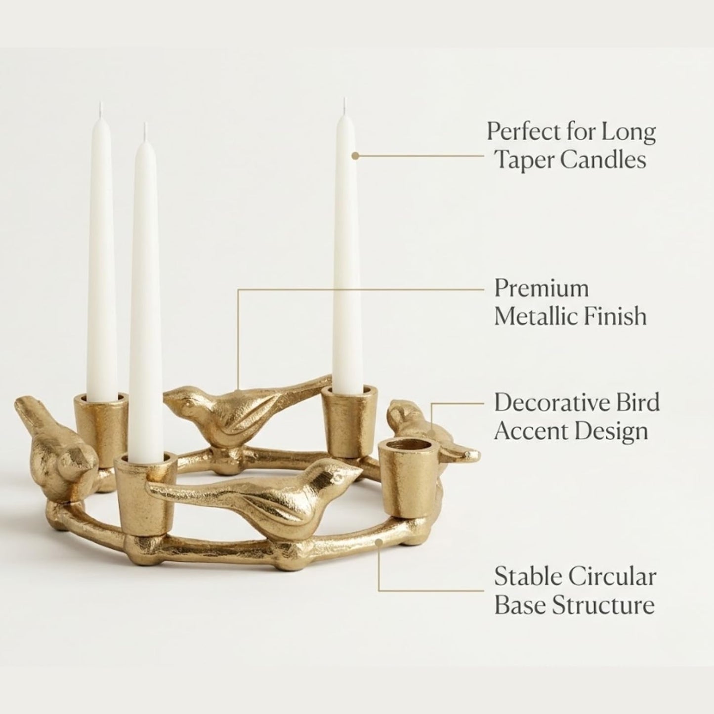 Gold Plated Bird Tealight Candle Holder | Decorative Aluminium Multi Candle Stand for Dining Table, Coffee Table & Living Room Décor, Bird Design Table Centerpiece.