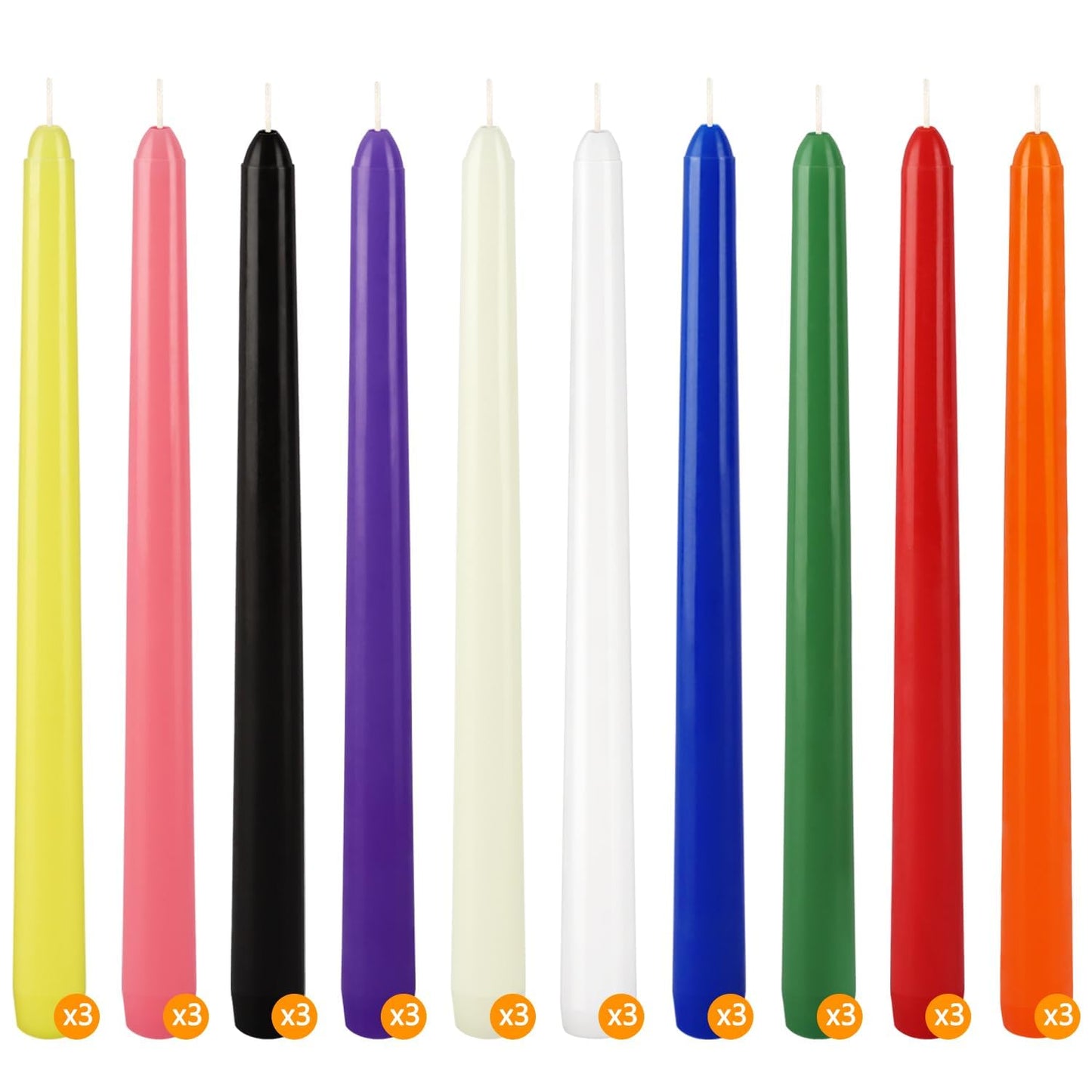 30-Pack 10-Color Taper Candles - 10 Inch Dripless & 10-Hour Burn｜Wedding/Birthday/Home Decor with Premium Wax