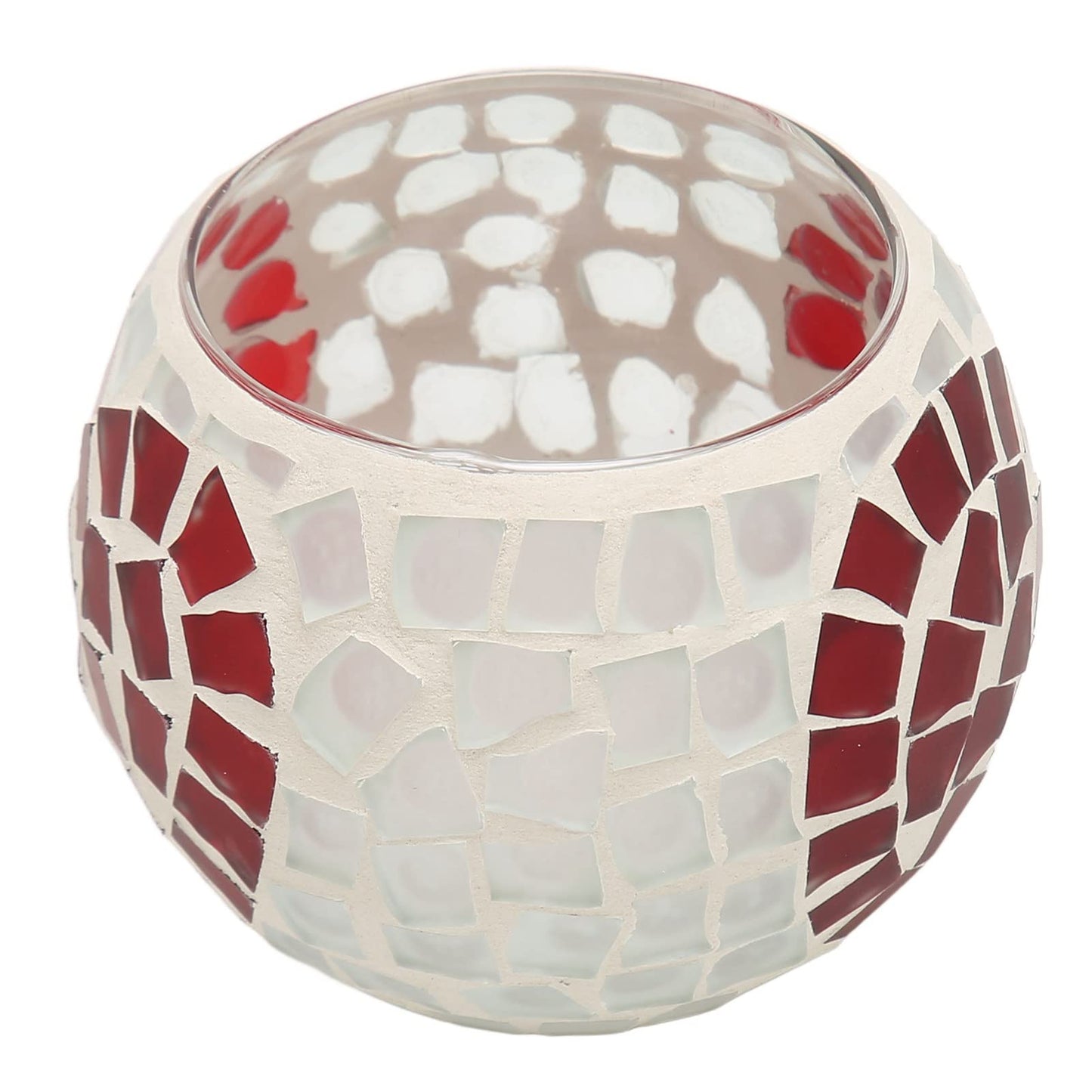 Haofy Mosaic Candle Holder Handcrafted Glass Heart Pattern 4x4 Inch for 3 Inch Pillar Candle, Stained Glass Holder with Sparkling Light Reflection for Living Room Wedding