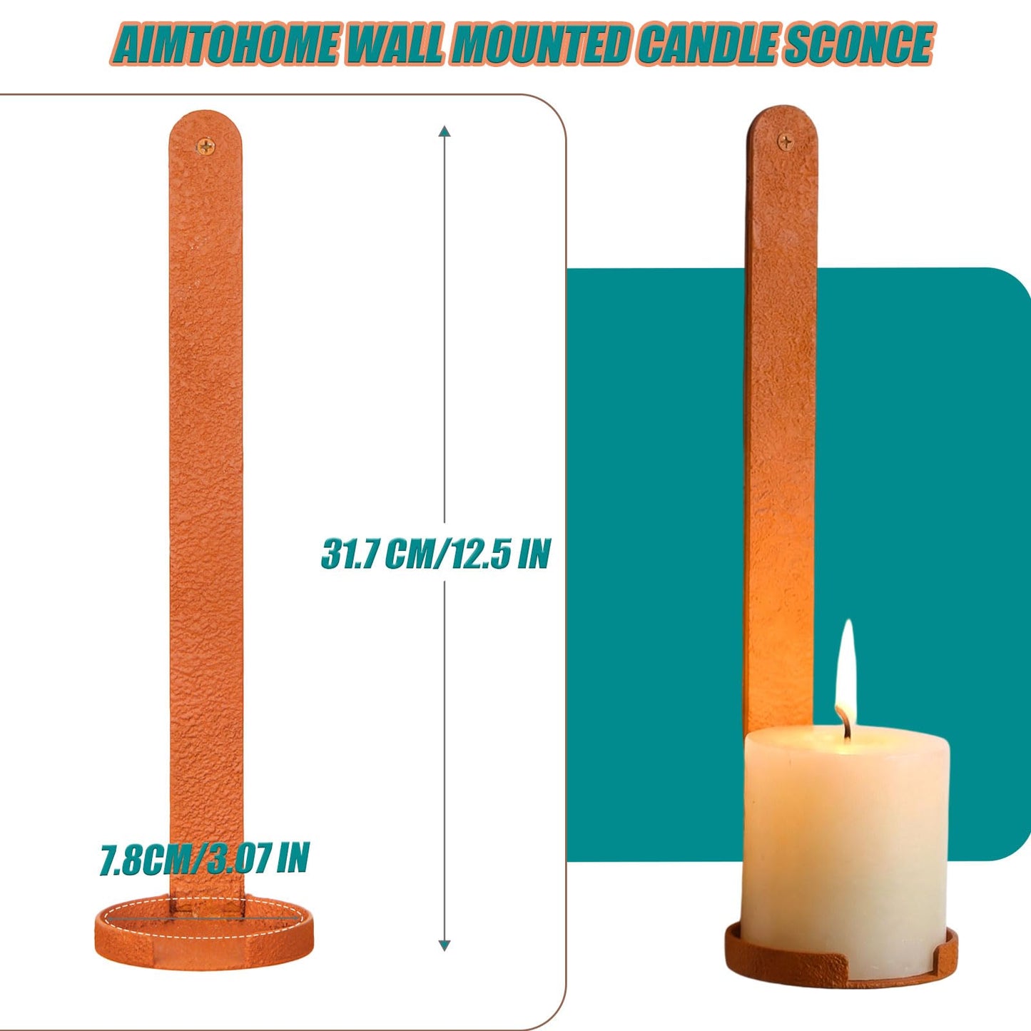 AimtoHome Orange Wall Candle Sconces Set of 2, Cast Iron Wall Mounted Candle Holders, Multi-Purpose Farmhouse & Minimalist Modern Decor for Living Room, Hallway