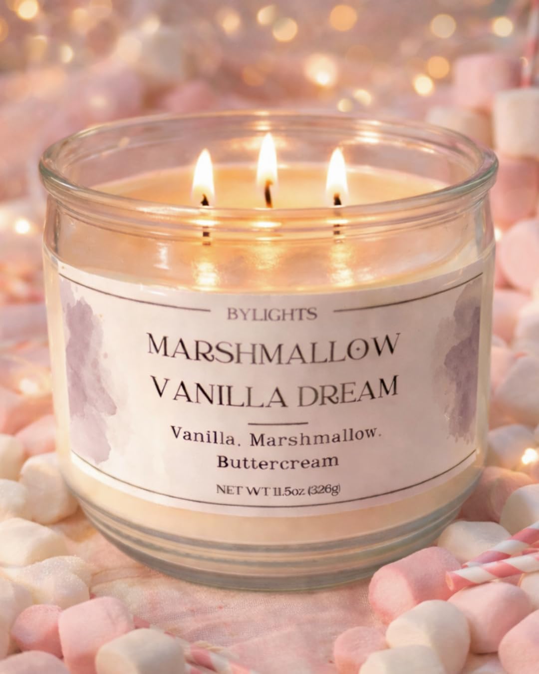 Velvet Apple Ember, Soy Wax Scented Candle, 11.5oz, 3 Wicks (Marshmallow Vanilla Dream)