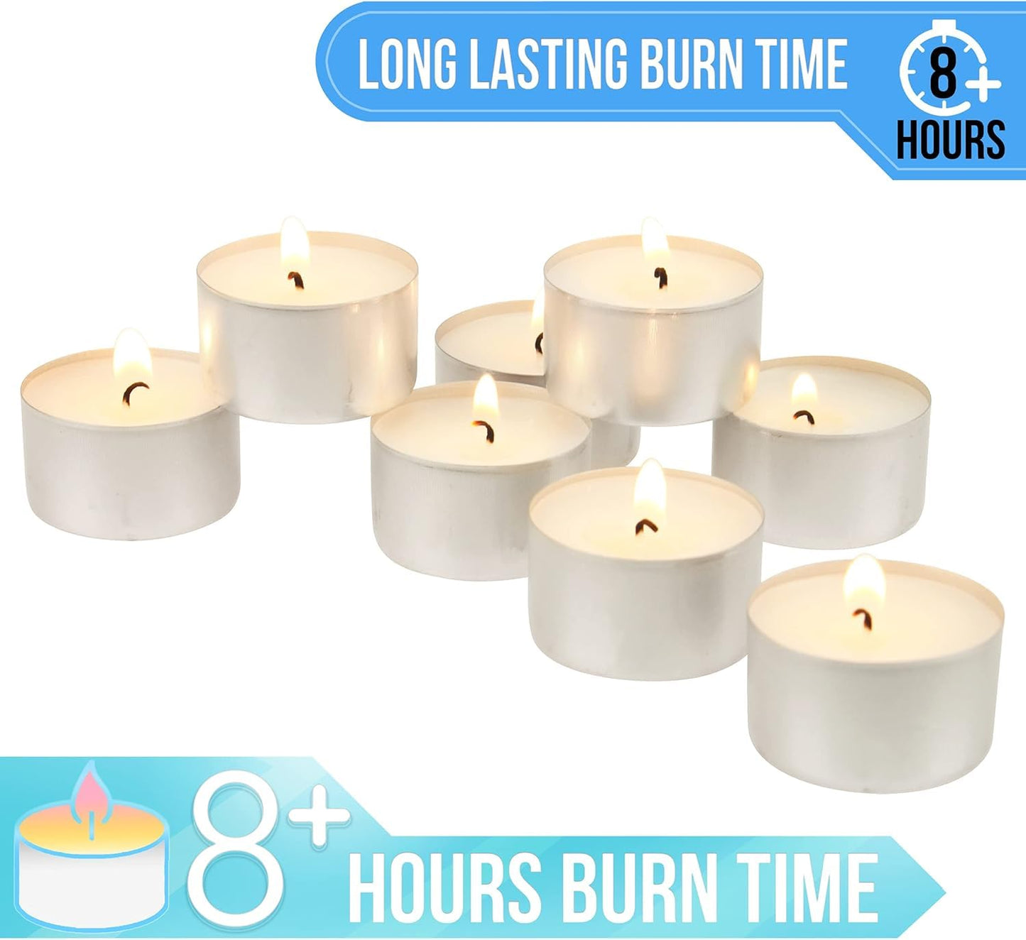 Stonebriar White Unscented Smokeless Long Burning Tea Light Candles with 8 Hour Burn Time, 200 Count