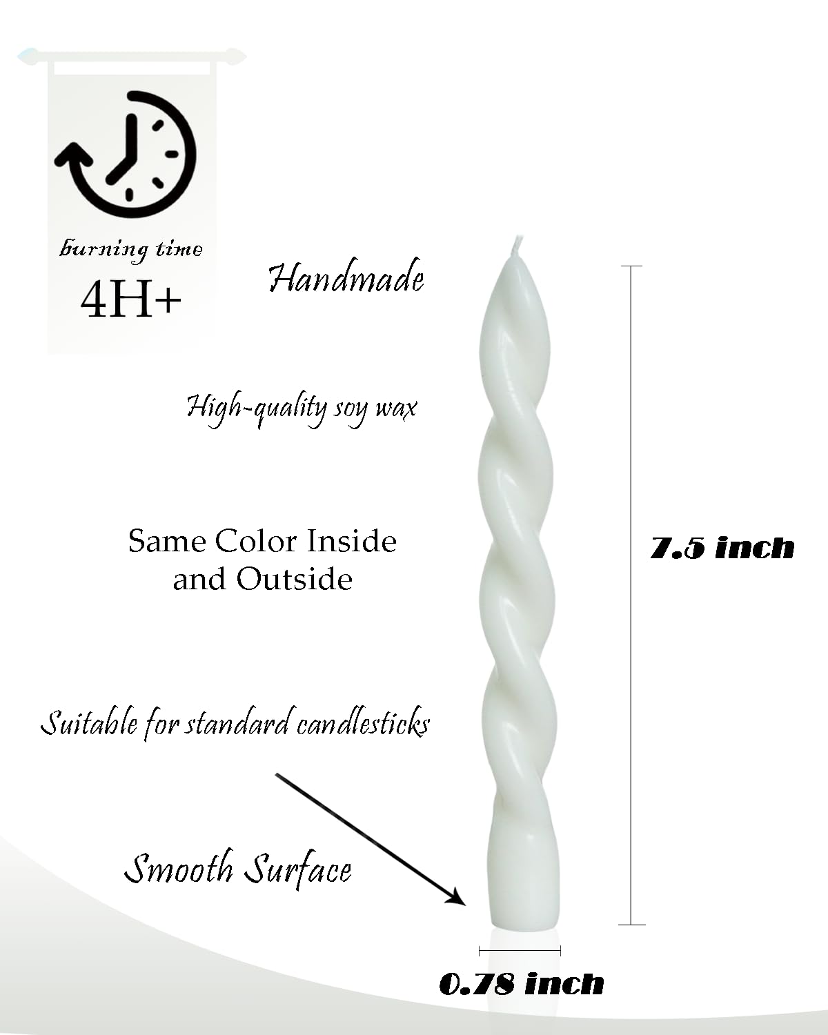 White Spiral Taper Candles Short Candle Sticks Unscented Smokeless Twisted Candlesticks for Christmas Table Decor Holiday Dinner Party-7.5inch-4pack