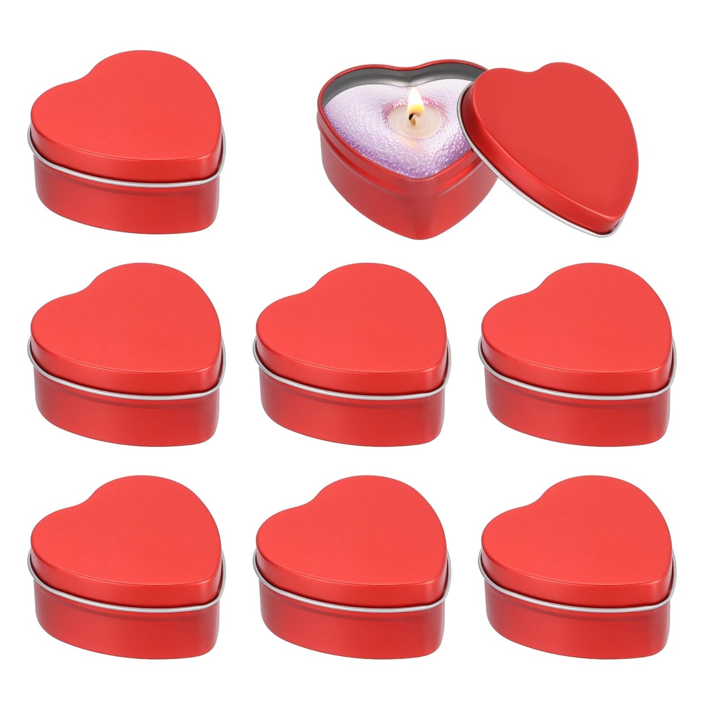 MECCANIXITY Heart Shaped Candle Tins, 2 oz Empty Metal Tin Cans Candles Containers for Candle Making Candies Gifts DIY Crafts, Red, Pack of 8