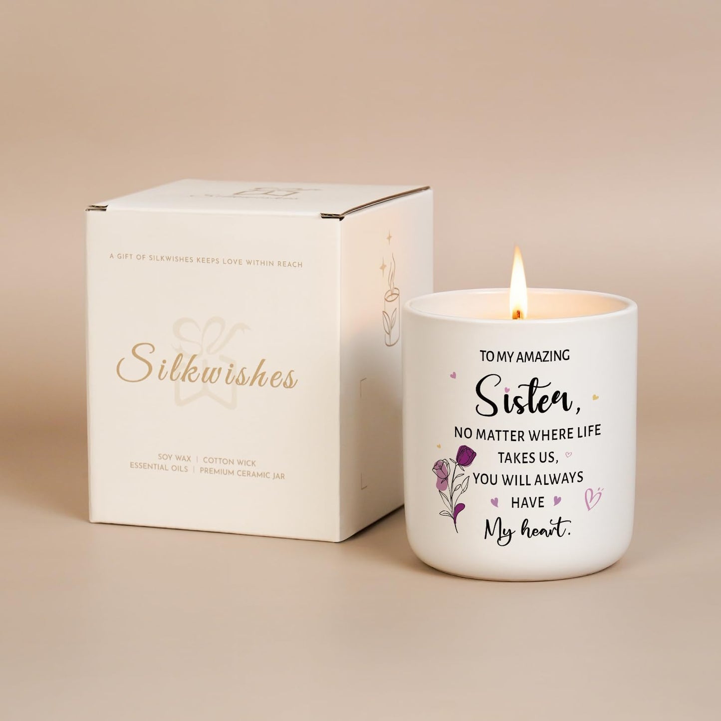 Sister Gifts from Sister or Brother, Unique Birthday Gifts for Sisters, 7oz Lavender Scented Candle in Ceramic Jar, Thank You Soul Sisters Gift for Women