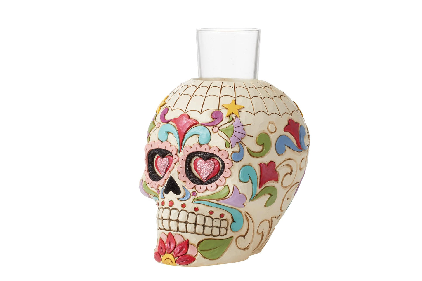 Enesco Jim Shore Heartwood Creek Four Seasons Day of The Dead Skull Votive Candleholder Without Candle, 5.5 Inches, Glass, Stone Resin, Witches, Zombies