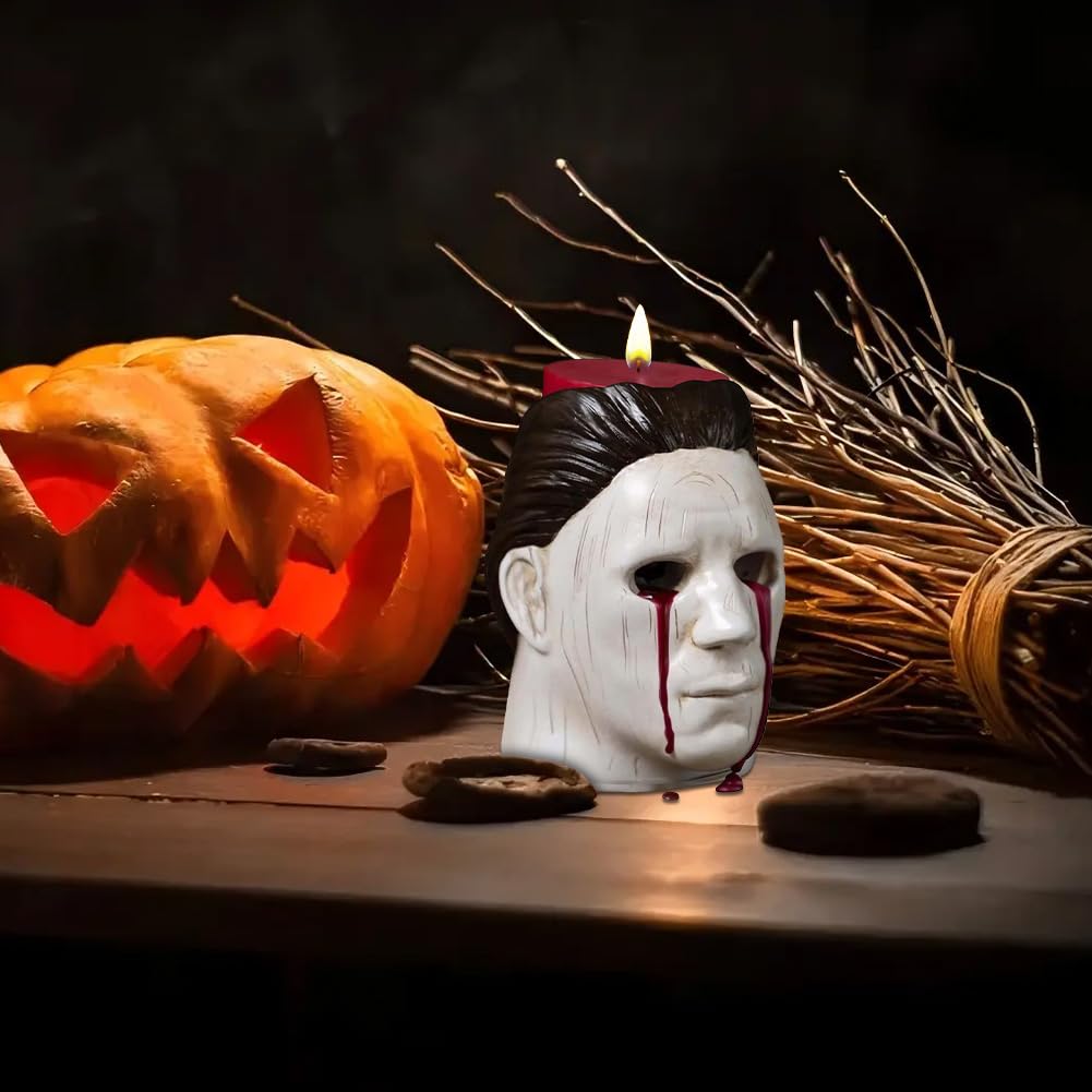 Ksheria Michael Myers Candle Holder,Halloween Candle Horror Movie Statue with Bleeding Eyes, Scary Spooky Decoration Ornament for Home Party & Living Room Contains red Candle