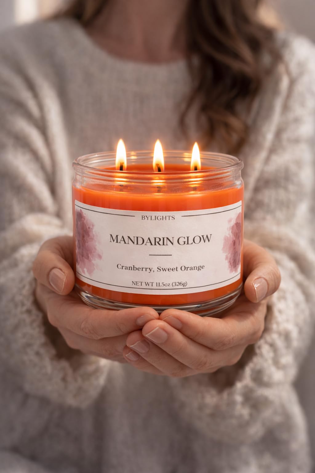 Velvet Apple Ember, Soy Wax Scented Candle, 11.5oz, 3 Wicks (Mandarin Glow)