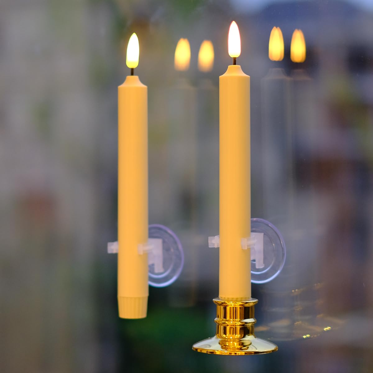 10 Pack Window Candles +20 AA Batteries(Include,Run More Than 400 Hours) + Candleholders + Suction Cups+ 2 Remote. 8'' Tall. IVORY LED Battery Powered Candle. 3D Flickering Wick, Timer Function