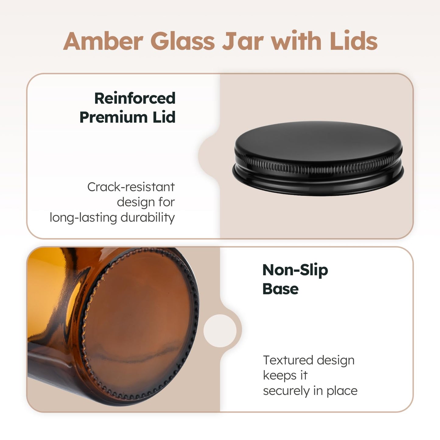 2 oz Glass Jars with Metal Lids, 36 Pack Amber Small Glass Jars with Black Lids Leakproof Round Airtight Empty Cosmetic Travel Containers with Inner Liners For Lotions Powders and Candle Making