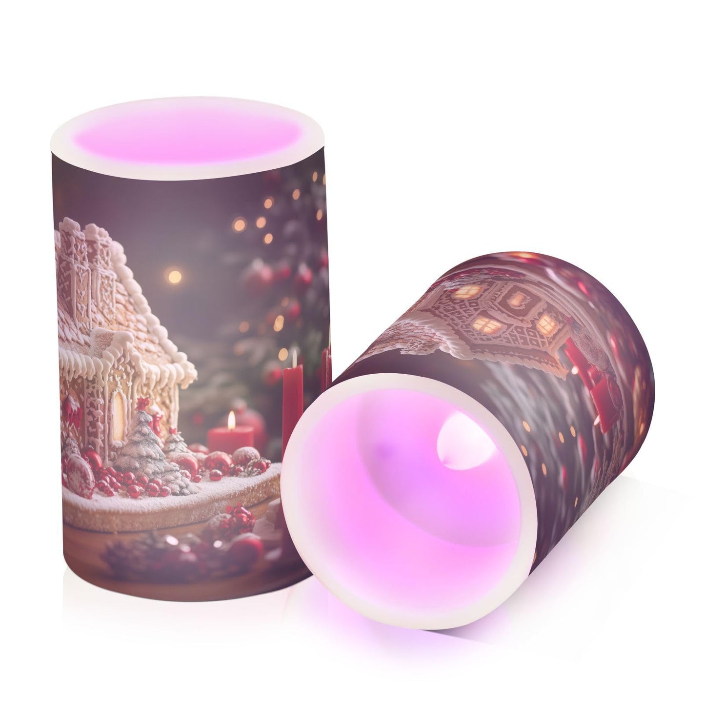WEVIBOFU Gingerbread House Flickering Flameless Candles LED Battery Operated with Remote Timer Pillar Candles for Home Birthday Wedding Christmas Decor, Set of 2