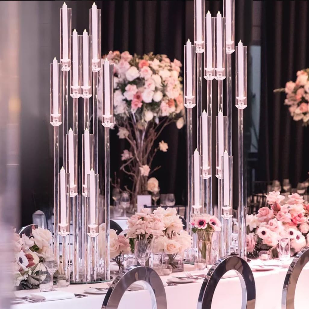 8PCS 10 Arm Acrylic Candelabra Candle Holder for Wedding Table Decor,Clear Candlestick Holders Floor Candle Holder for Party Event Decorations Centro de mesa para boda(Fit 0.8Led Candles)