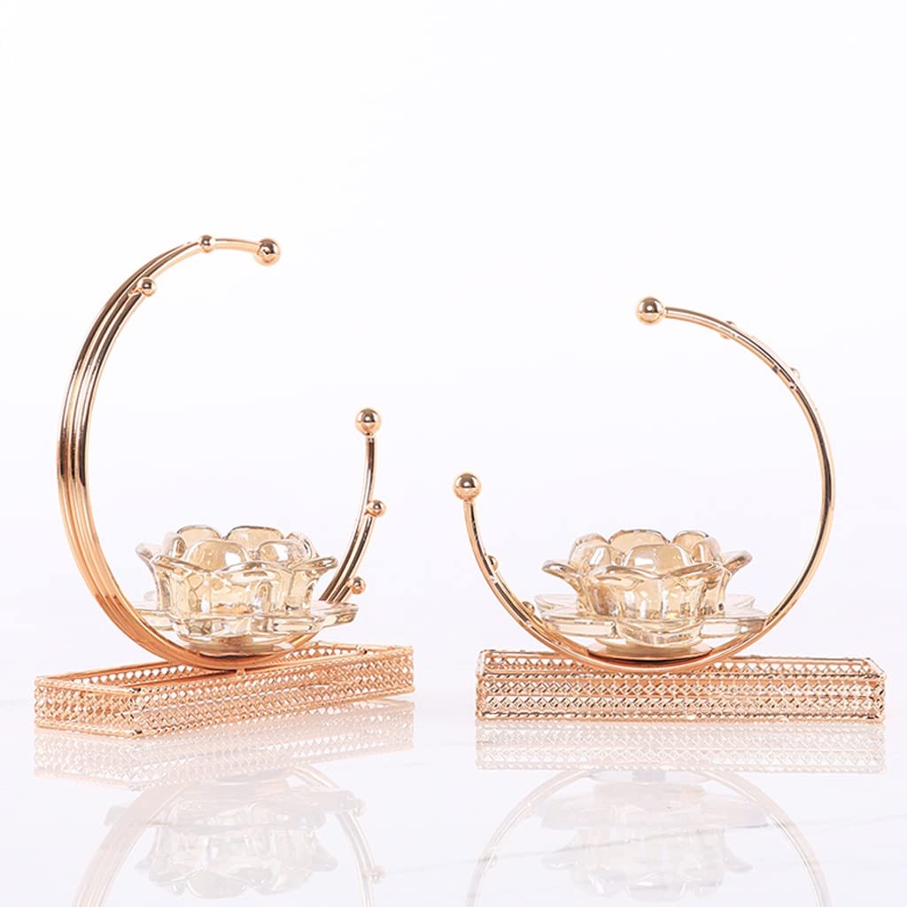 WAOCEO Candlestick Holders New Chinese Candle Holder Creative Crystal Glass Metal Candle Holder Ornament Home Restaurant Desktop Candlelight Dinner Candle Holders(Size:A)