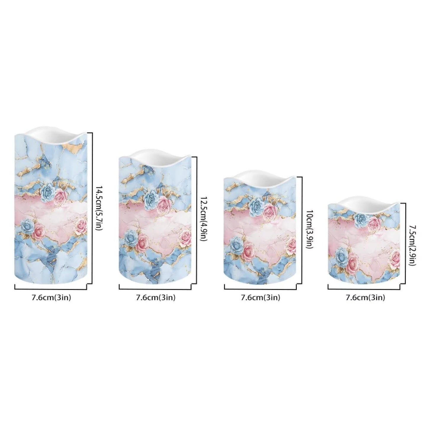 Cozeyat Ocean Wave Flameless Candles Set of 4 Battery Powered LED Pillar Candles with Remote Timer Flickering for Wedding Birthday Home Table Decor