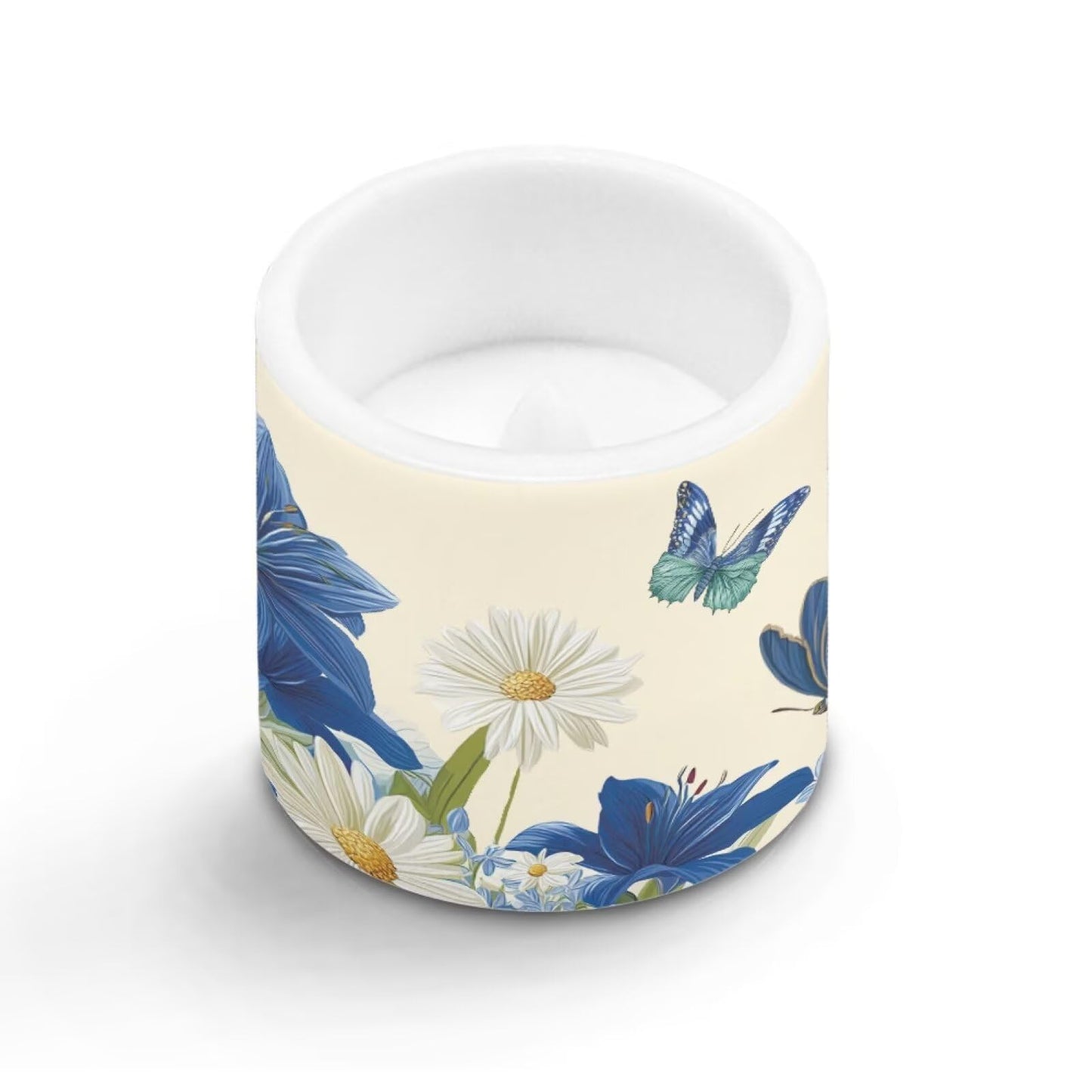 Cozeyat Blue Floral LED Flameless Candles Set of 4 Battery Powered with Remote Timer Flickering Flame Waterproof for Indoor Outdoor Home Decor