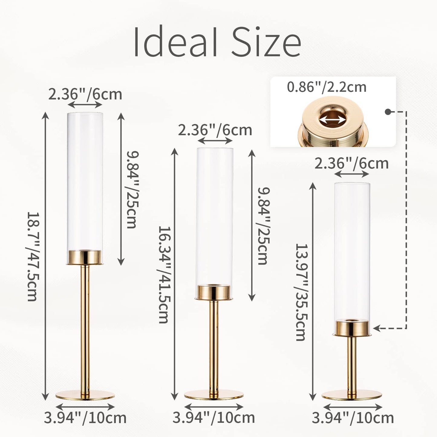Inweder Hurricane Taper Candle Holders: Gold Glass Candlestick Holder Tall Candle Sticks Holder Decor with Glass Cover for Wedding Table Centerpiece Party Birthday Christmas Home Mantel Set of 3
