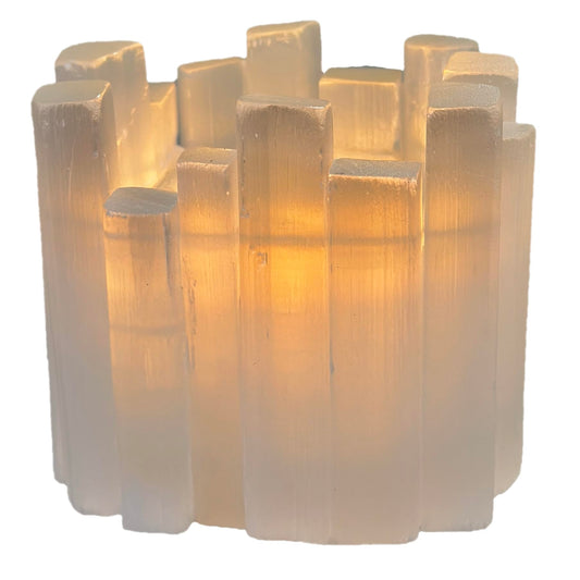 Selenite Candle Holder - Healing Crystal Tealight Holder for Meditation Tranquility & Energy Balance - Square Irregular Selenite Lamp Crystal for Healing Stone