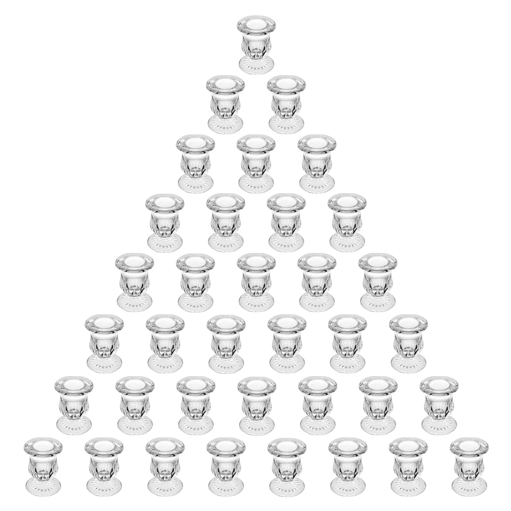 BTGLLAS Glass Taper Candle Holder Set of 36 - Clear Crystal Candlestick Holders for Tapered Candles, Elegant Candle Stick Holder Set for Wedding Party Christmas Thanksgiving Festival (36, Transparent)