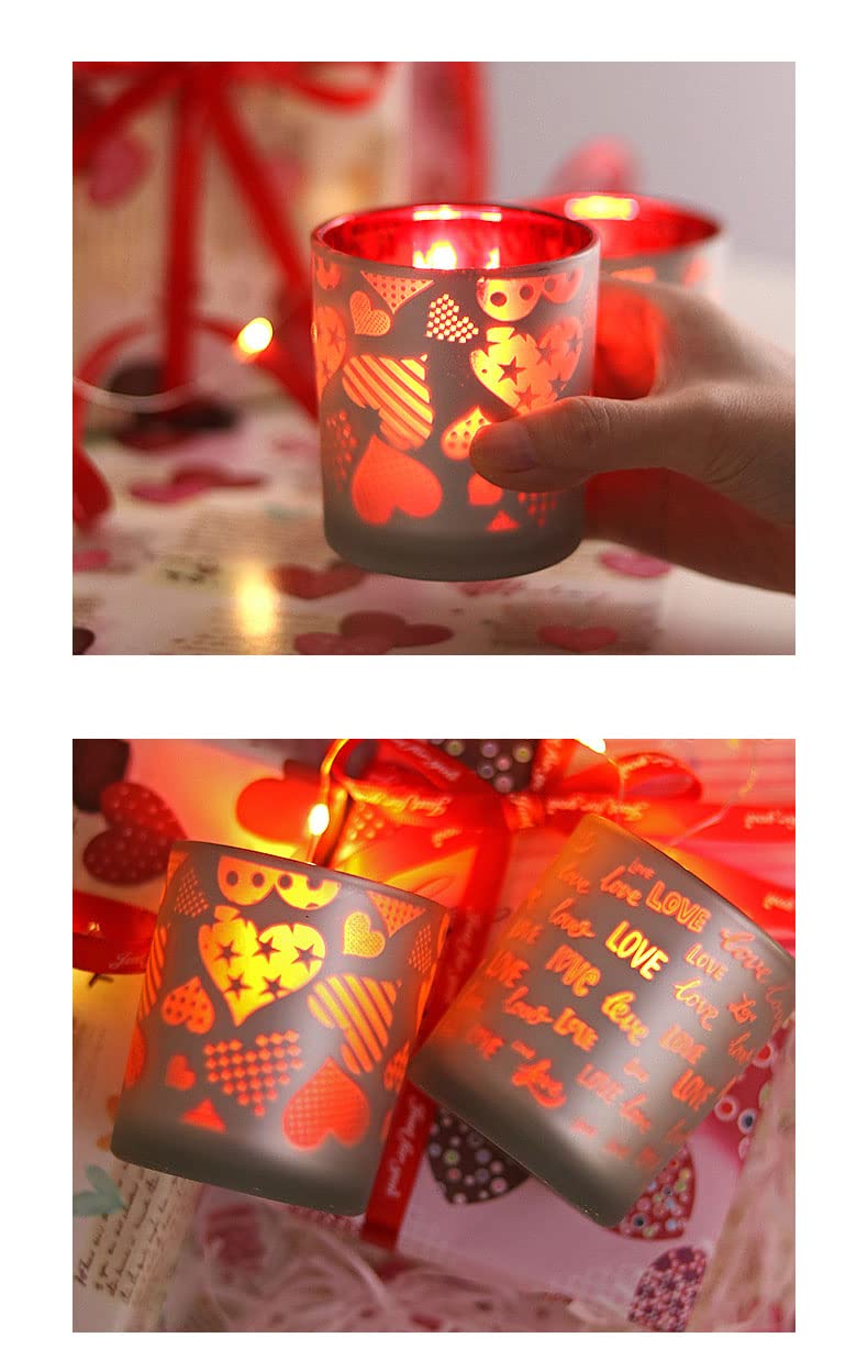 Love Heart Votive Tealight Holders, Set of 2 Valentine's Day Silver & Red Candle Holders Desktop Centerpiece for Home Wedding Anniversary Valentine's Day Table Décor
