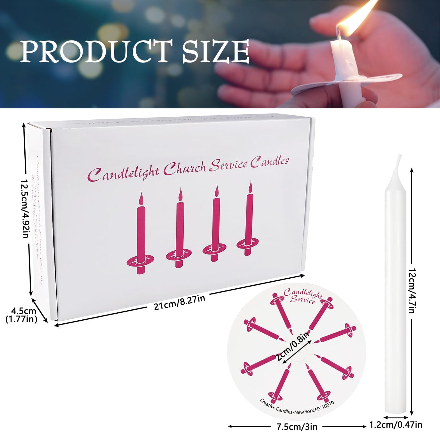 50 Pieces 5-Inch White Unscented Taper Candles with Drip Protectors for Church, Prayer, Shabbat, and Vigil Use