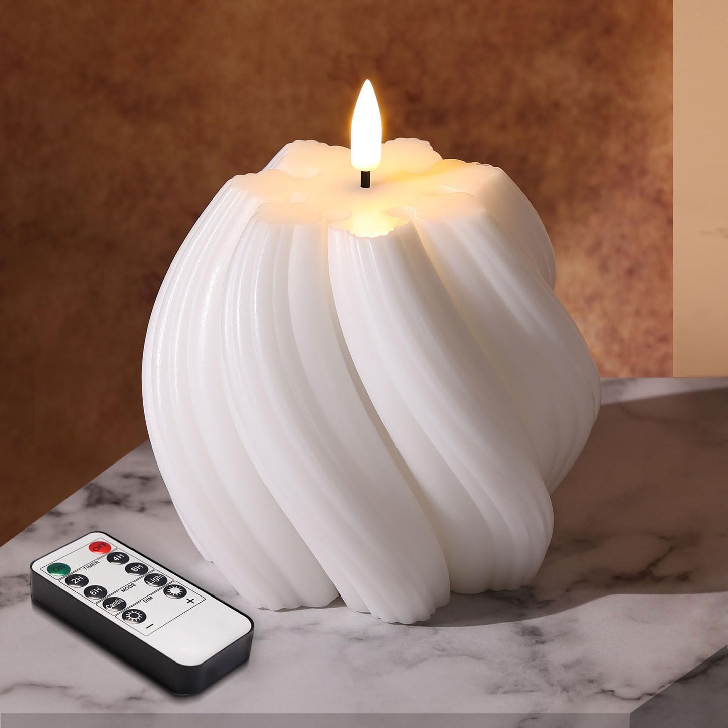 Girimax White Swirl Flameless Candles with Remote, Aesthetic Twirl LED Pillar Candle Housewarming Gift Home Shelf Decor 1 Pack