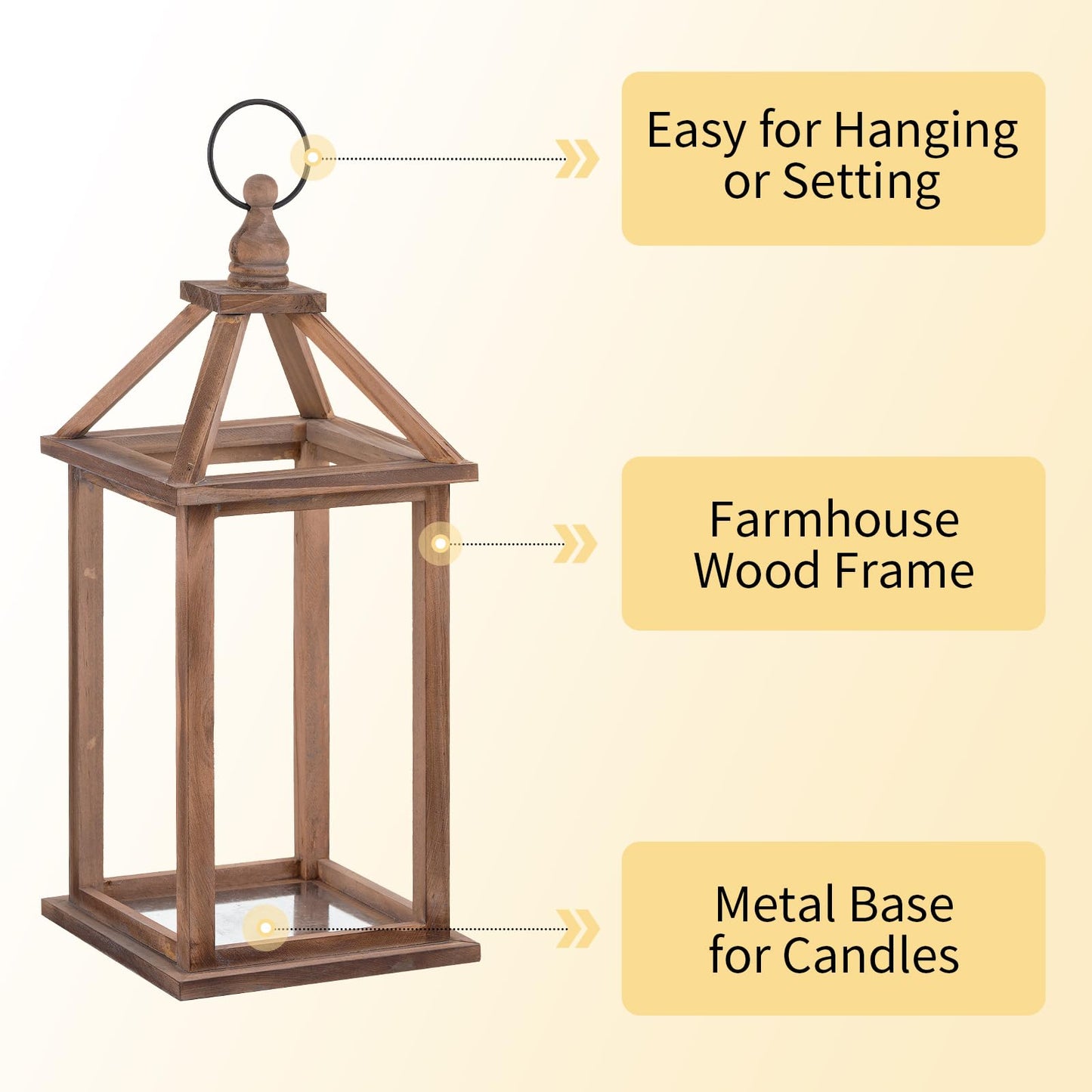 Romadedi Farmhouse Wood Candle Lantern - 12" / 16" Set of 2 Rustic Wooden Lanterns Decorative Candle Holder Home Decor Wedding Table Centerpiece Indoor Outdoor Fireplace Decorations, Brown